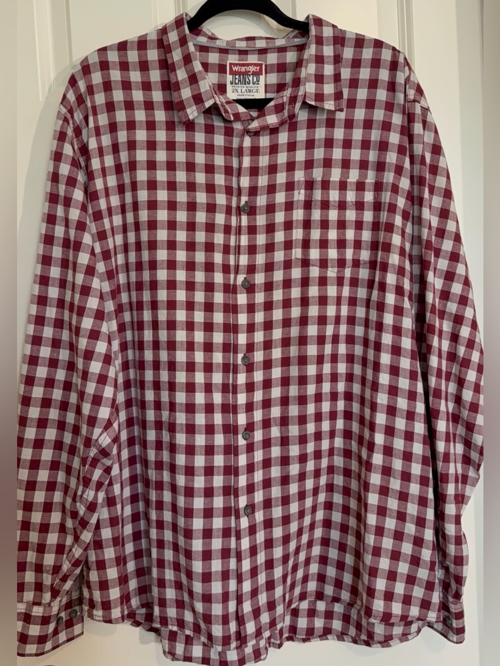 Wrangler Men's Burgundy and White Gingham Button-Down Shirt